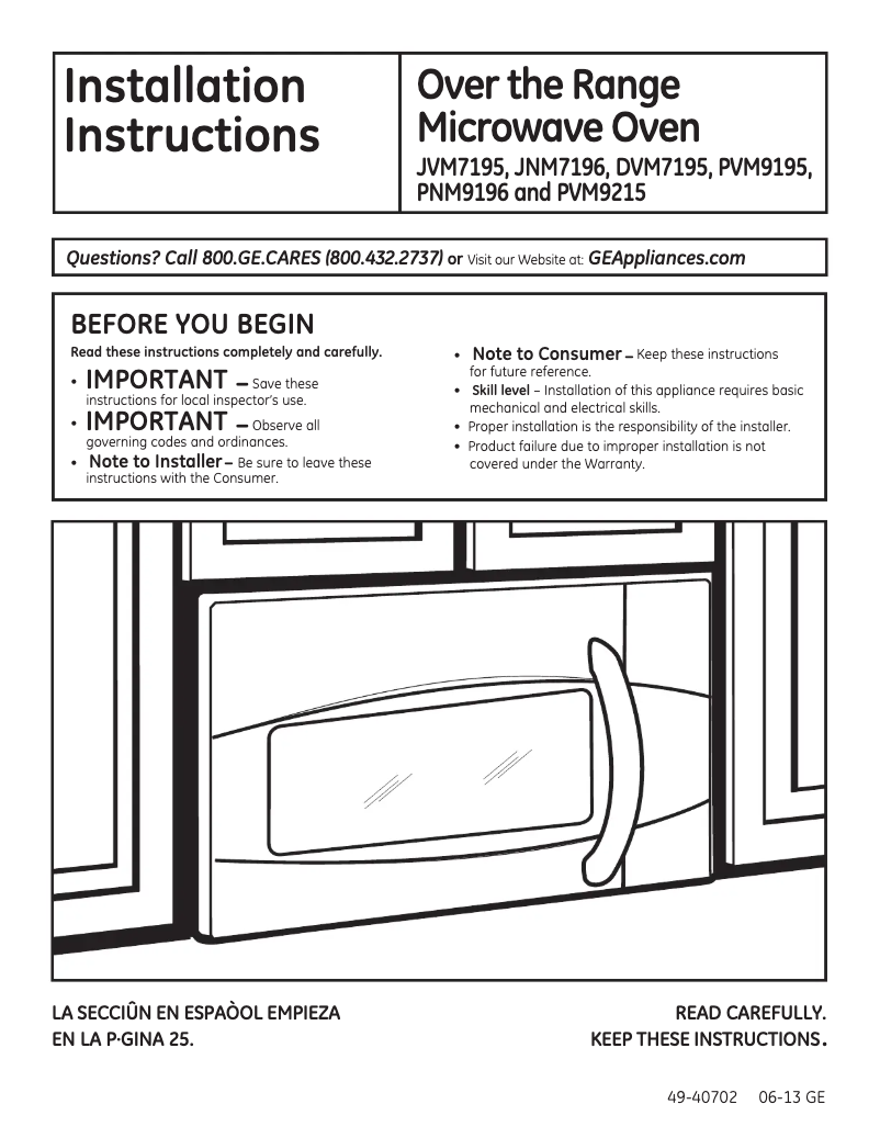 First page image of the manual for JNM7196SFSS