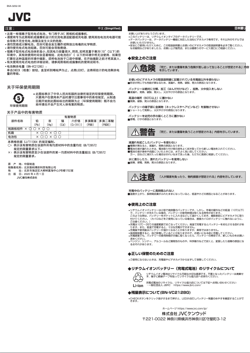 Page 1 of the manual User Manual JVC BN-VC2128