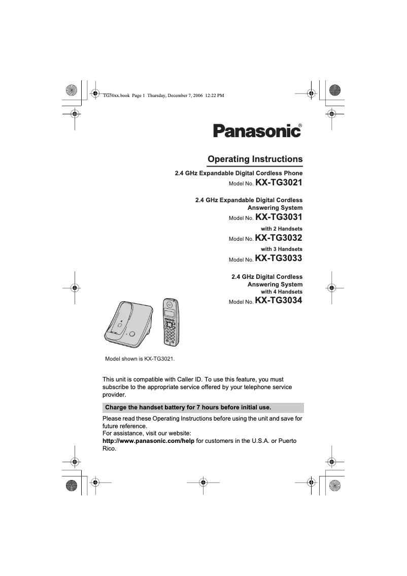 Page 1 of the manual User Manual Panasonic KX-TG3021