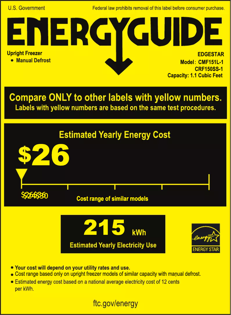 Page 1 of the manual Energy Label EdgeStar CMF151L-1