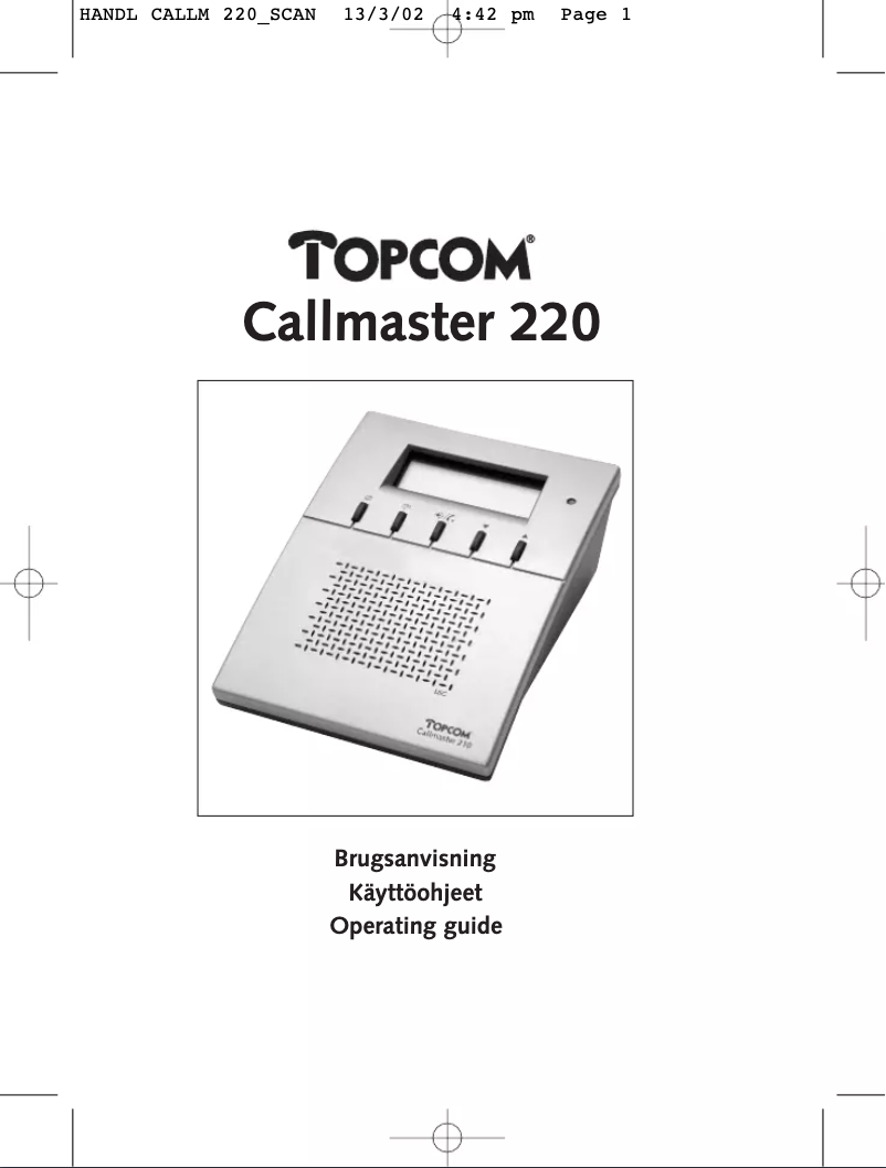 Page 1 of the manual User Manual Topcom Callmaster 220