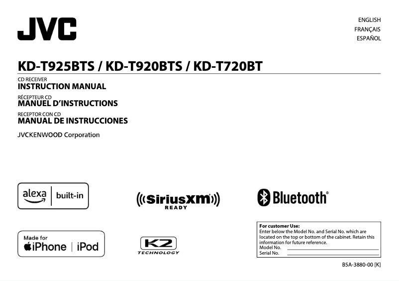 First page image of the manual for KD-T720BT