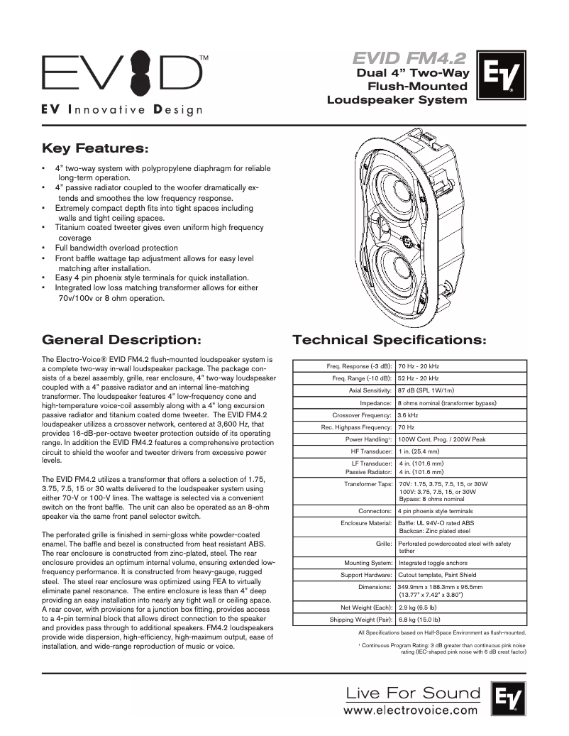 Page 1 of the manual User Manual Electro-Voice Evid FM 4.2