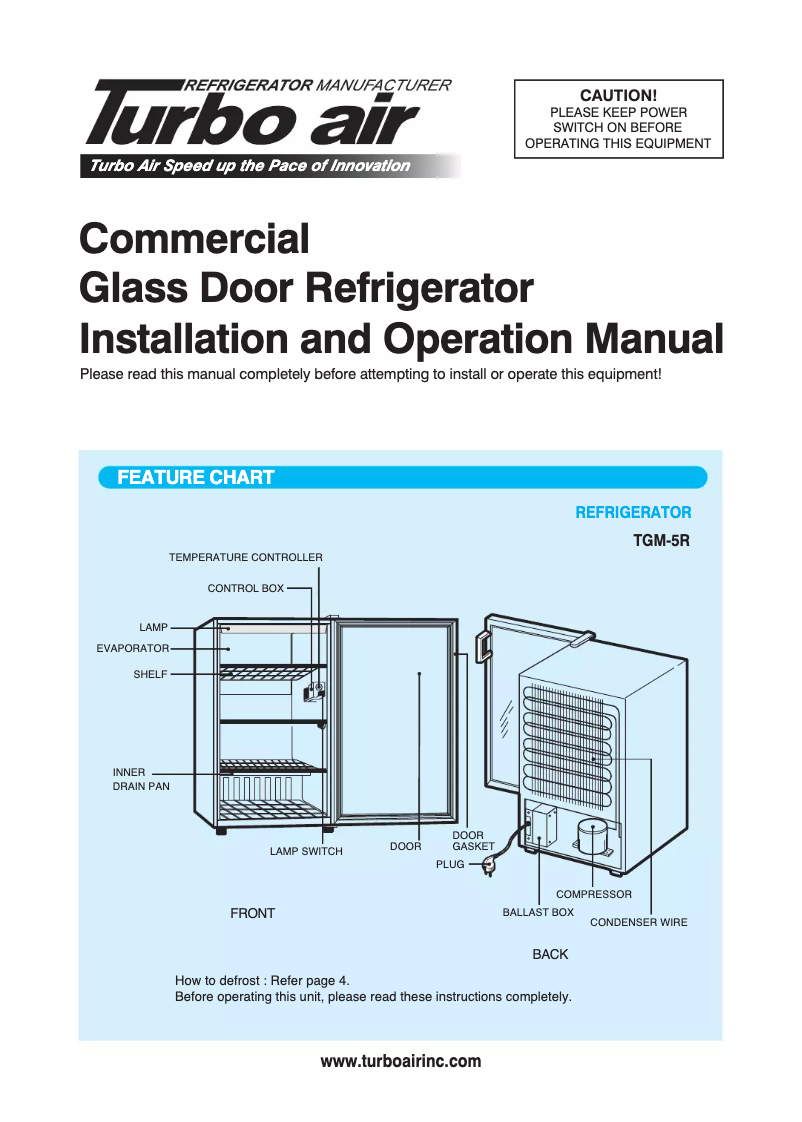 Page 1 of the manual Use and Maintenance Manual Turbo air TGM-5R