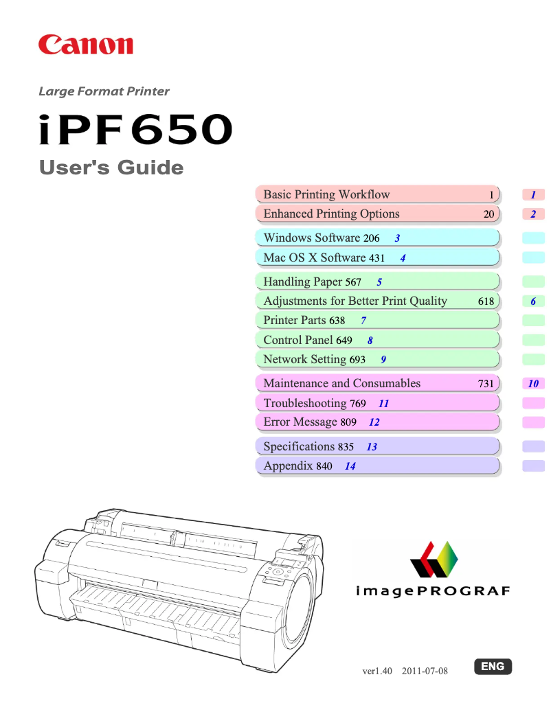 First page image of the manual for imagePROGRAF iPF650
