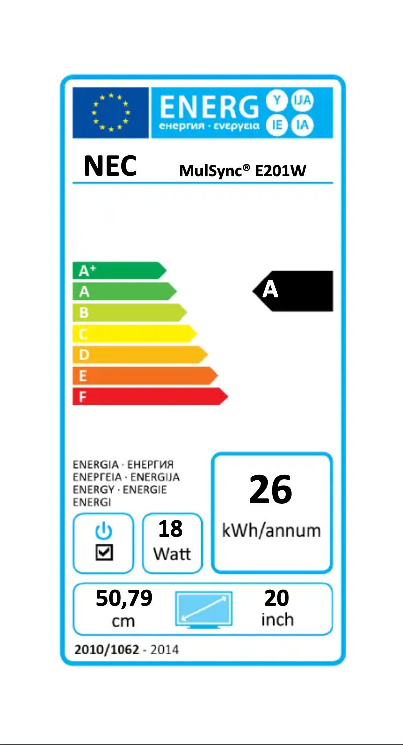 Page 1 of the manual Energy Label NEC MultiSync E201W