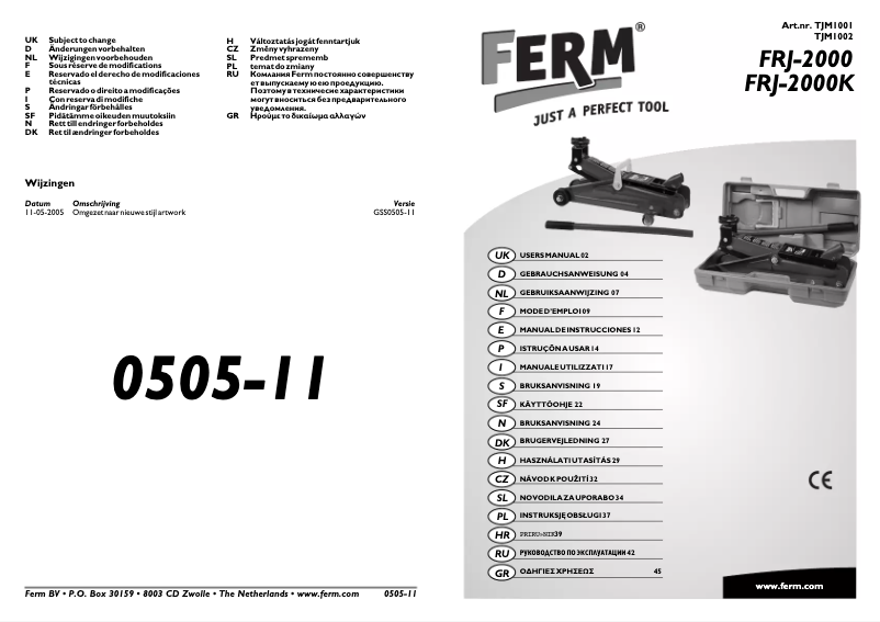 Page 1 of the manual User Manual Ferm TJM1001