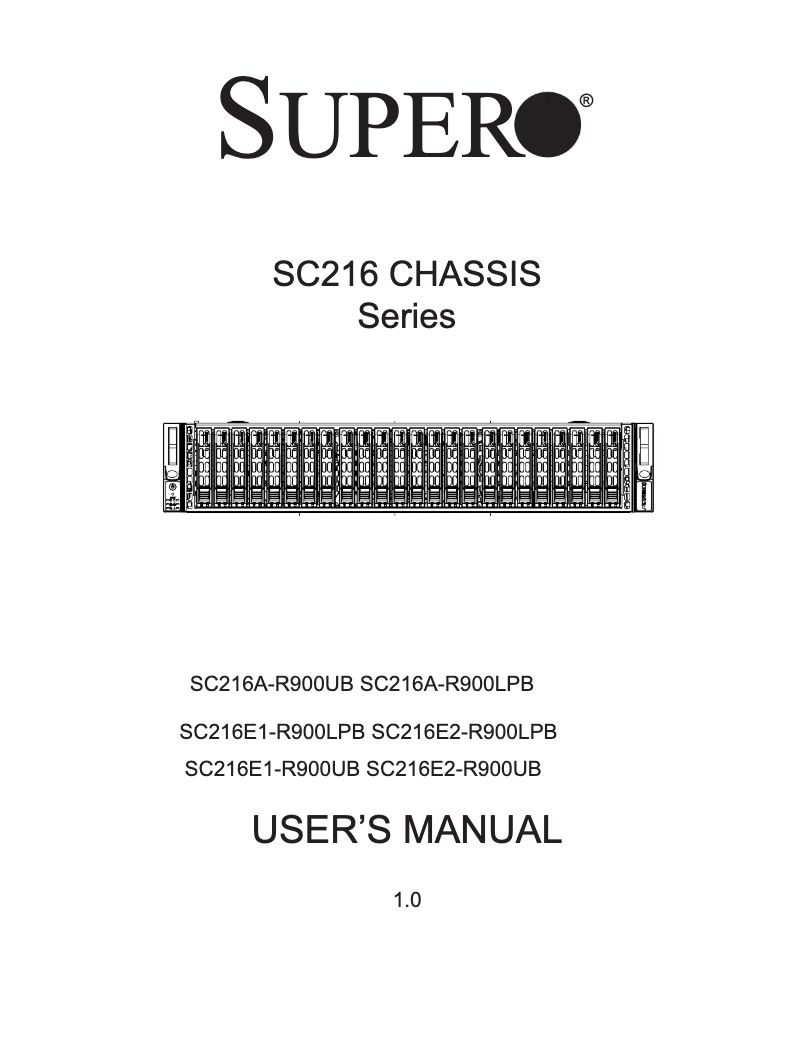 First page image of the manual for SuperChassis 216E2-R900UB