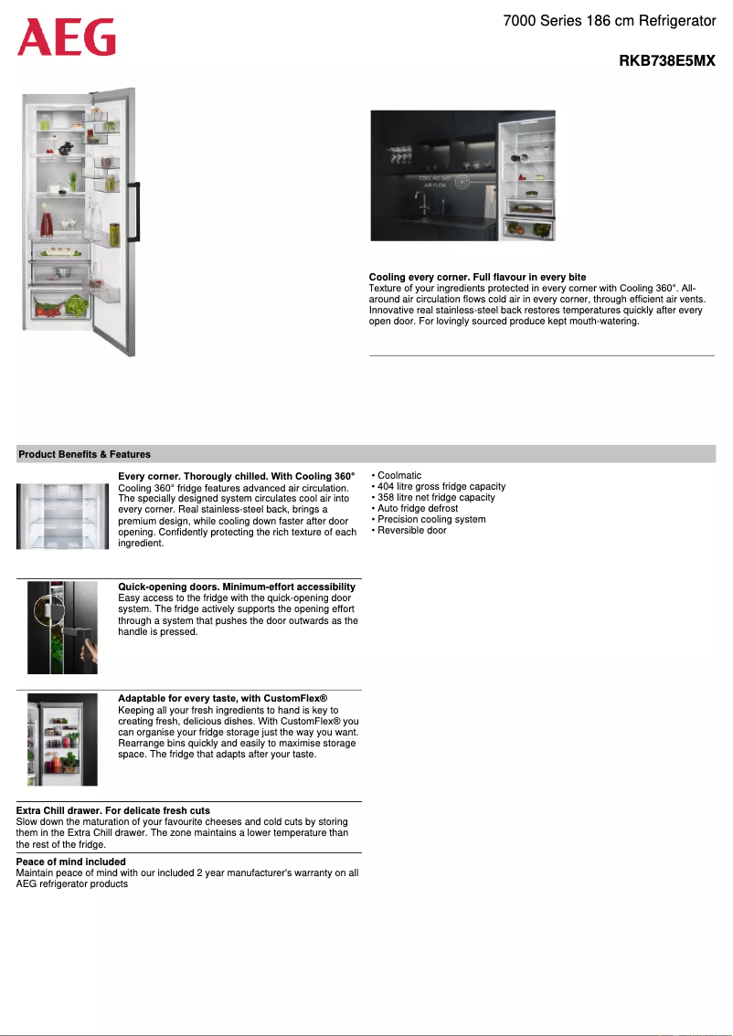 Page 1 of the manual Technical Sheet AEG RKB738E5MX