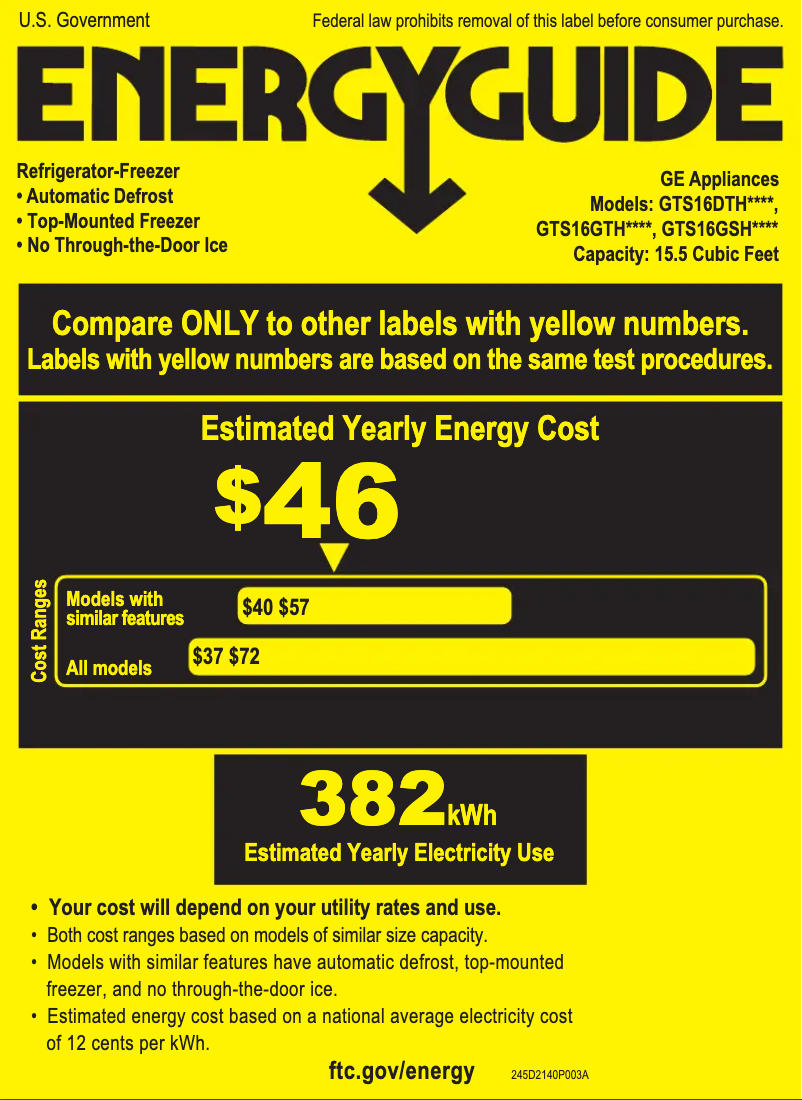 Page 1 of the manual Energy Label GE GTS16GTHBB