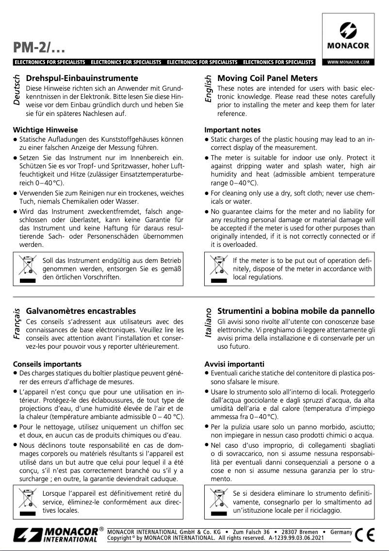 Page 1 of the manual User Manual Monacor PM-2/30UA