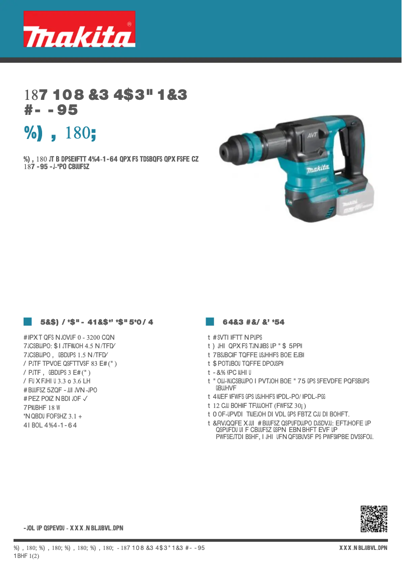Page 1 of the manual Technical Sheet Makita DHK180Z