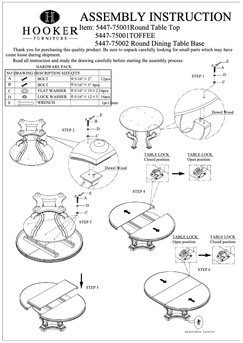 Page 1 of the manual User Manual Hooker 5447-75001TOFFEE