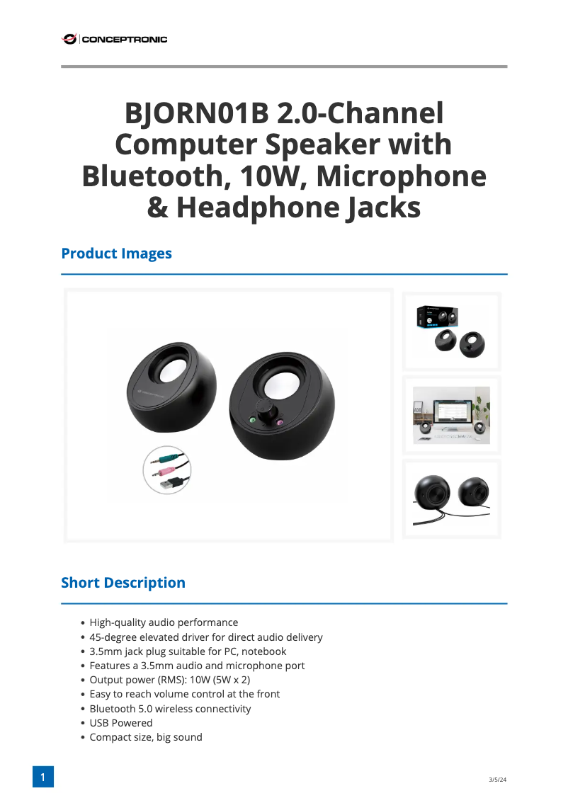 First page image of the manual for BJORN01B