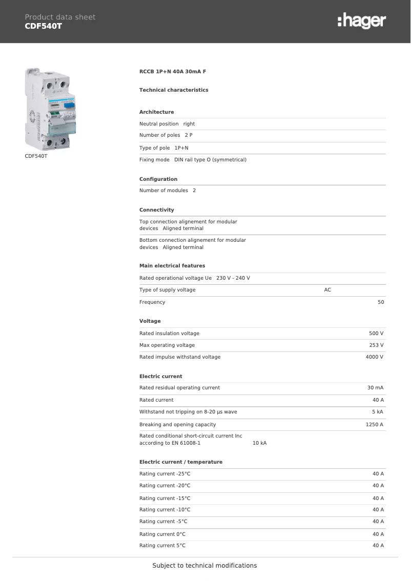 First page image of the manual for CDF540T