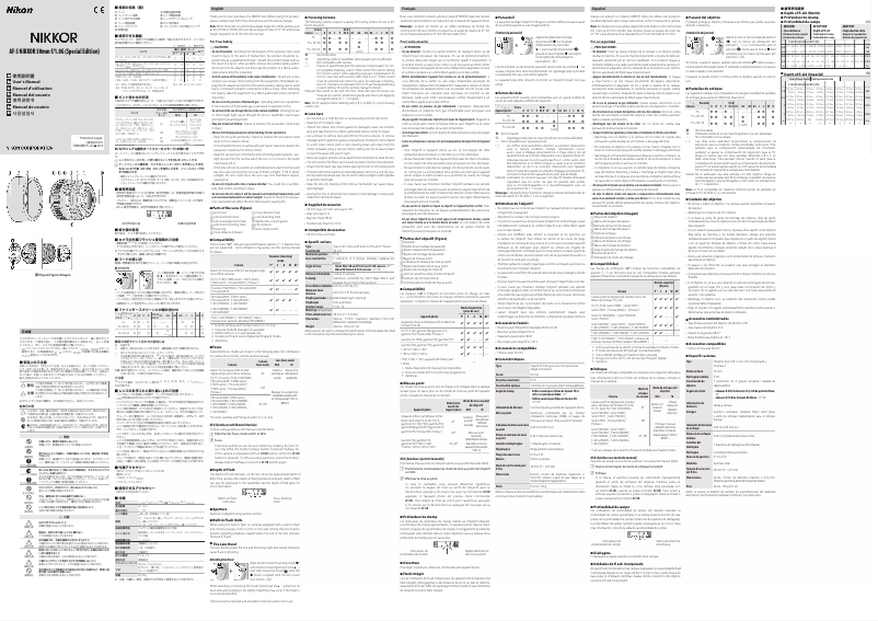 Page 1 of the manual User Manual Nikon Nikkor AF-S 50mm f/1.8G (Special Edition)