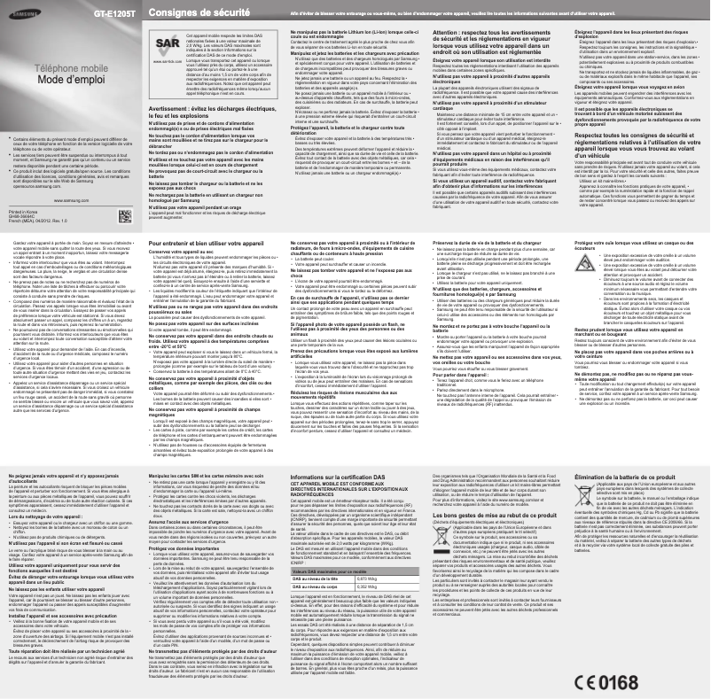 Page 1 of the manual User Manual Samsung GT-E1205T