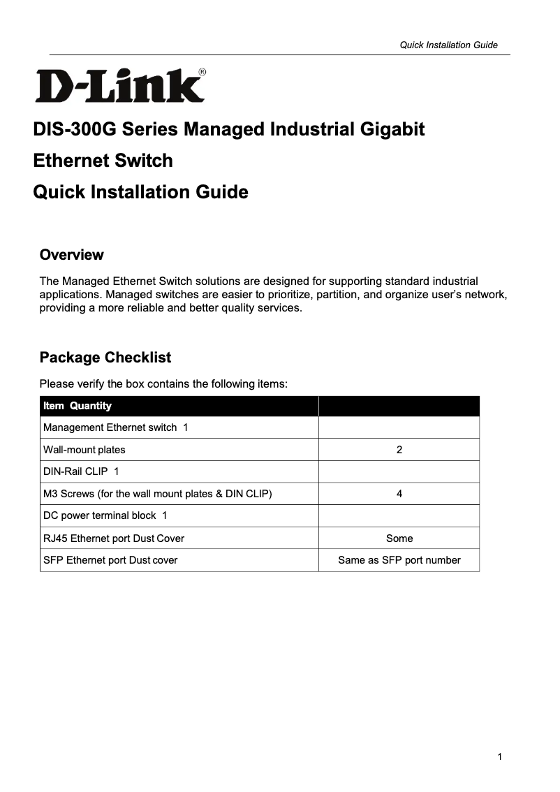 Page 1 of the manual Installation Guide D-Link DIS-300G-14PSW