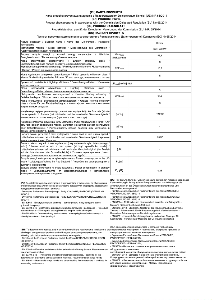 Page 1 de la notice Fiche technique Kernau KCH 5360 W