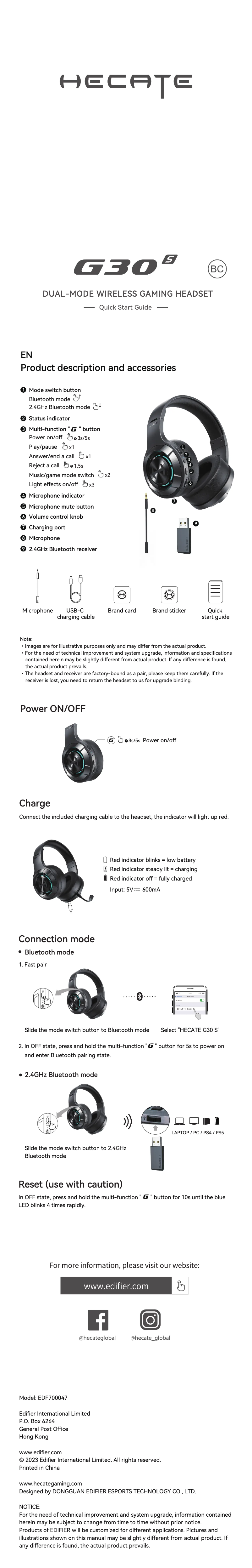 First page image of the manual for Hecate G30 S