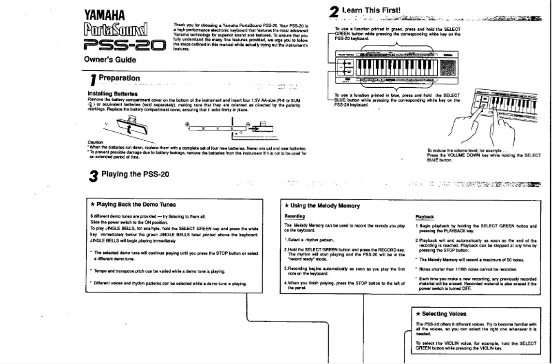 Page 1 of the manual User Manual Yamaha PSS-20