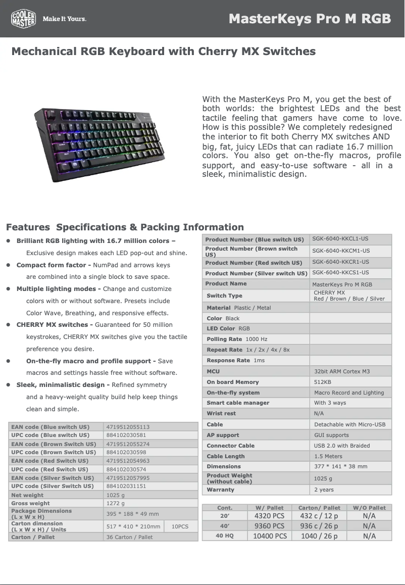 First page image of the manual for MasterKeys Pro M RGB