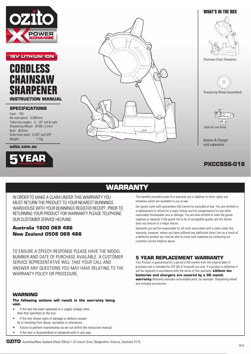 First page image of the manual for PXCCSSS-018