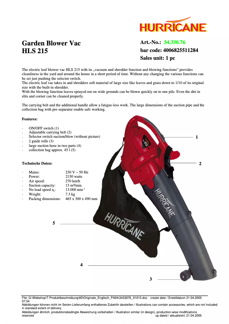 First page image of the manual for HLS 215