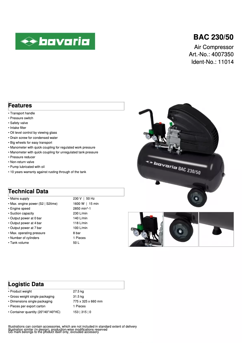 First page image of the manual for BAC 230/50