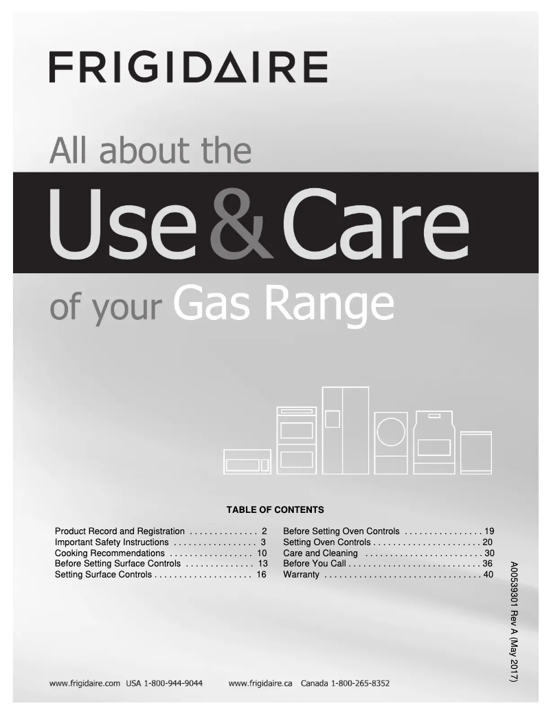 First page image of the manual for FFGS3026TB