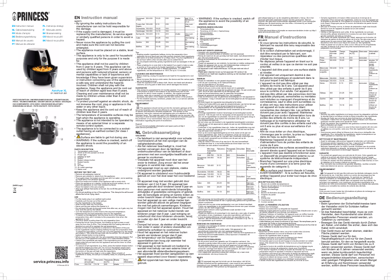 Page 1 of the manual User Manual Princess Aerofryer XL