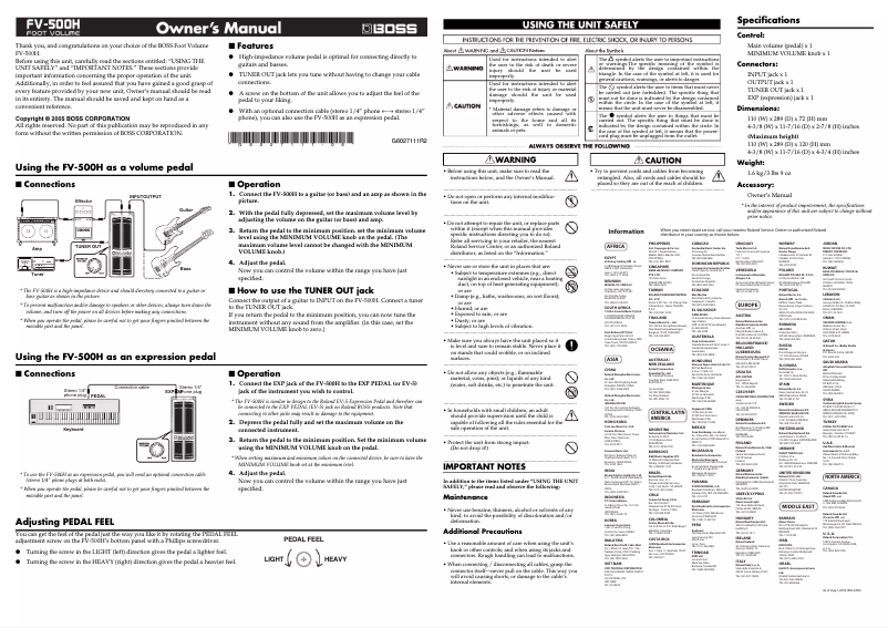 Page 1 de la notice Manuel utilisateur Boss FV-500H