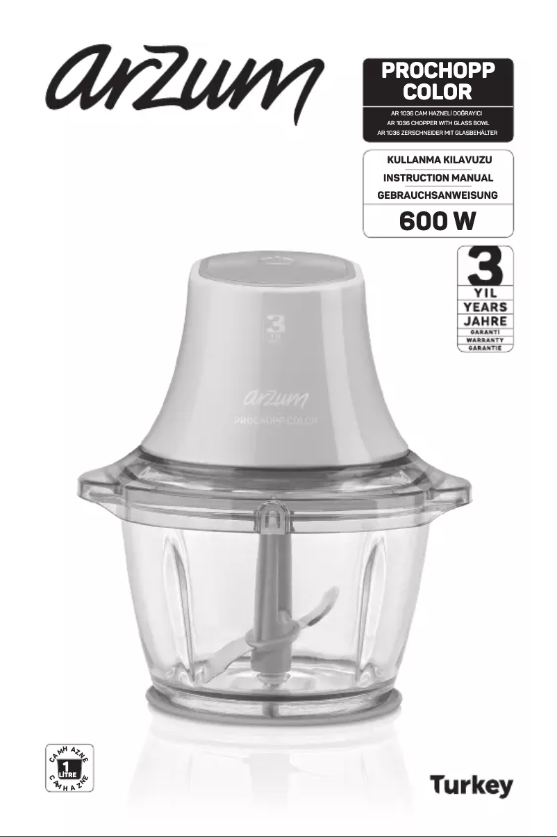 Page 1 de la notice Manuel utilisateur Arzum Prochopp Color AR1036