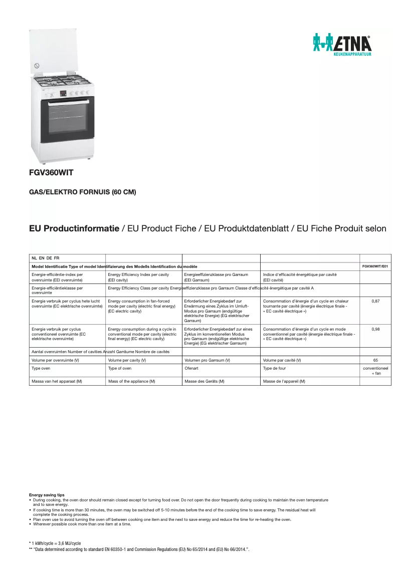 First page image of the manual for FGV360WIT