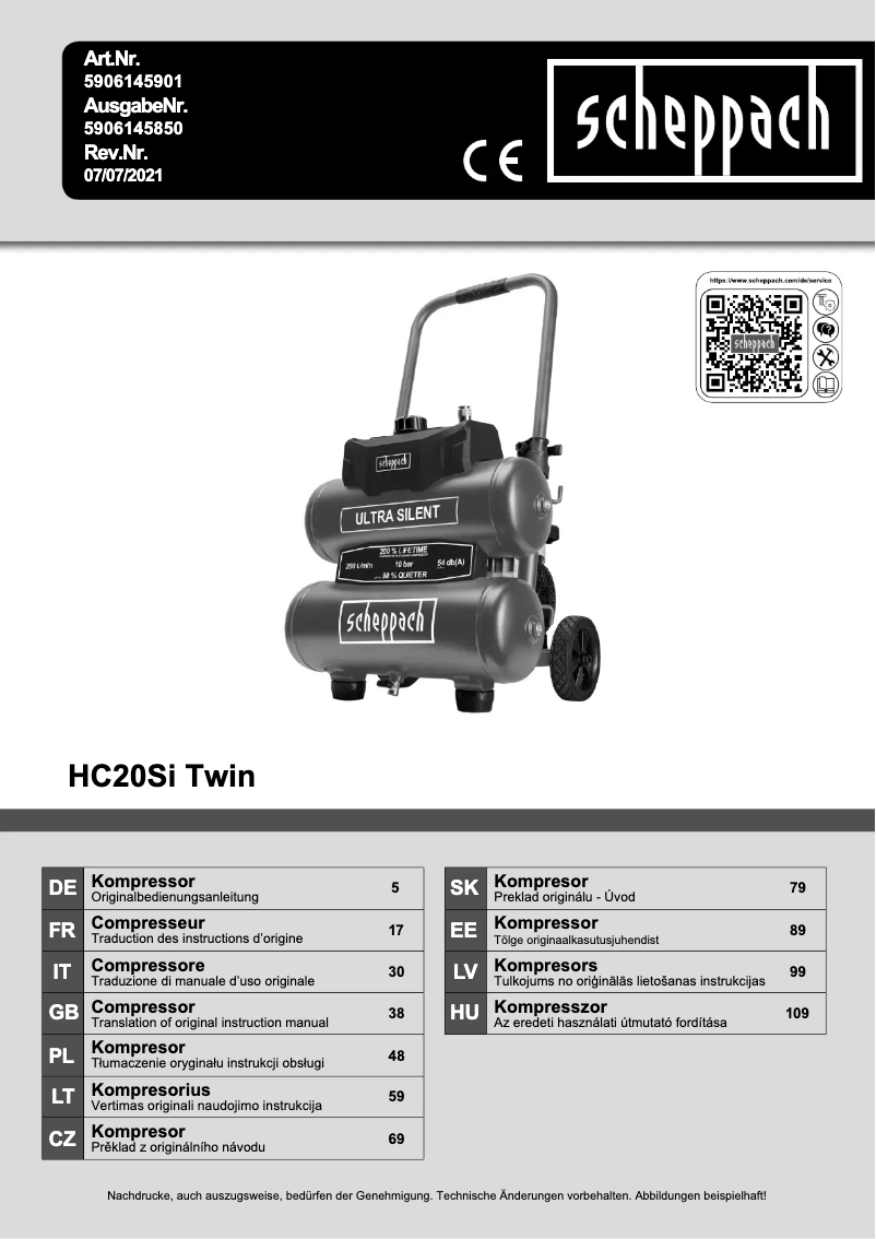 First page image of the manual for HC20Si Twin