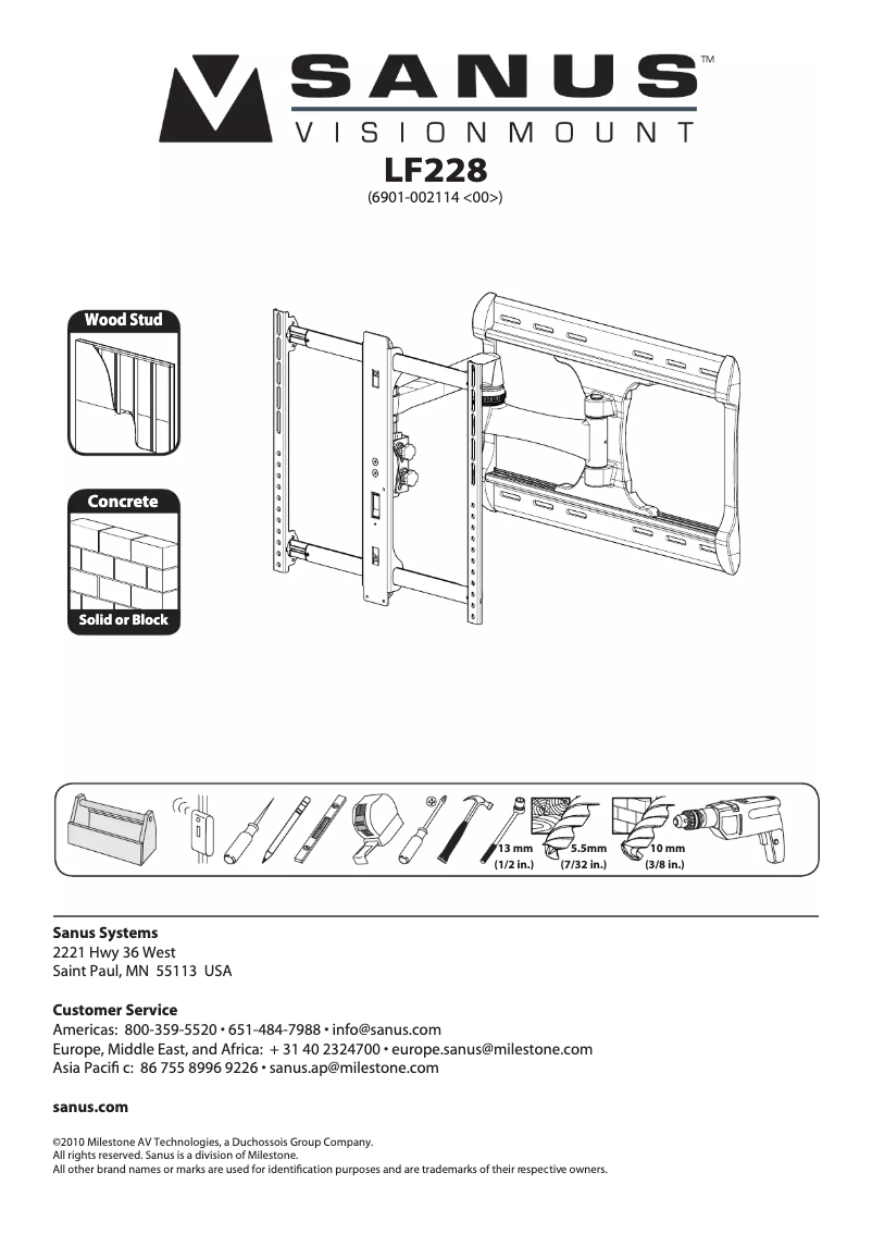 First page image of the manual for VisionMount LF228