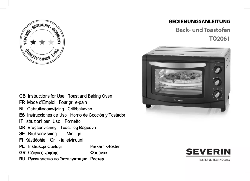 Page 1 of the manual User Manual Severin TO 2061