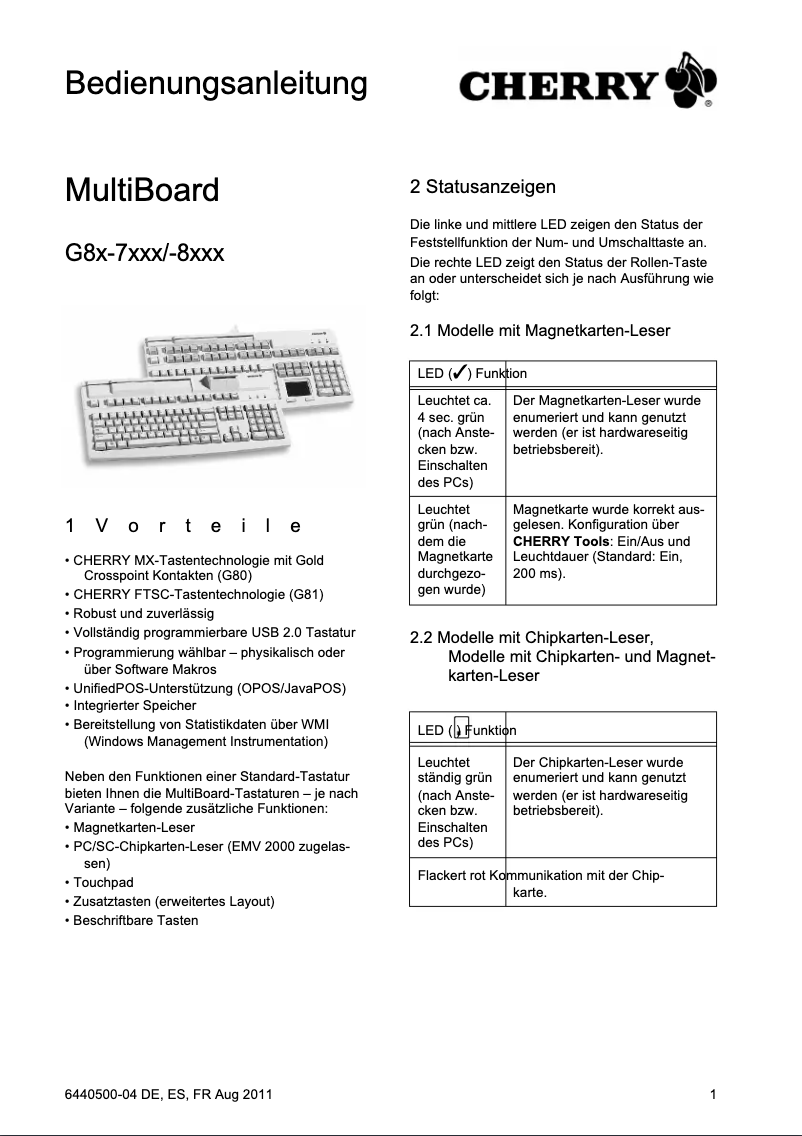 Page 1 of the manual User Manual Cherry MultiBoard V2 G81-7043