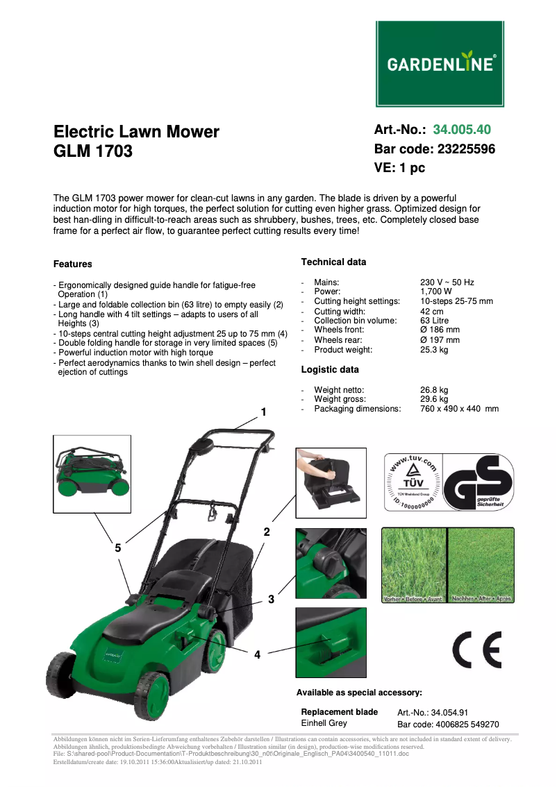 First page image of the manual for GLM 1703
