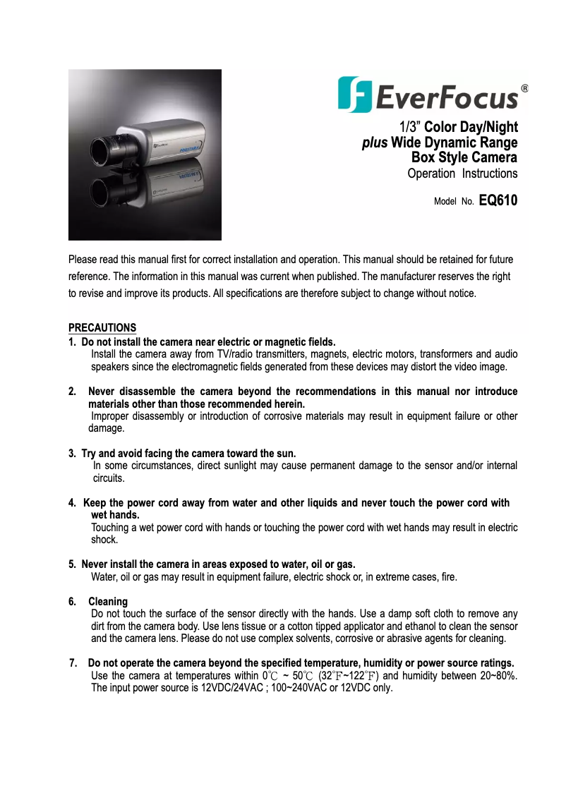 Page 1 of the manual User Manual EverFocus Polestar II EQ610