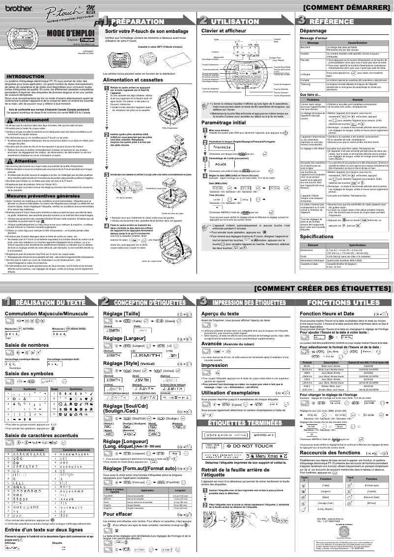 First page image of the manual for P-touch PT-70