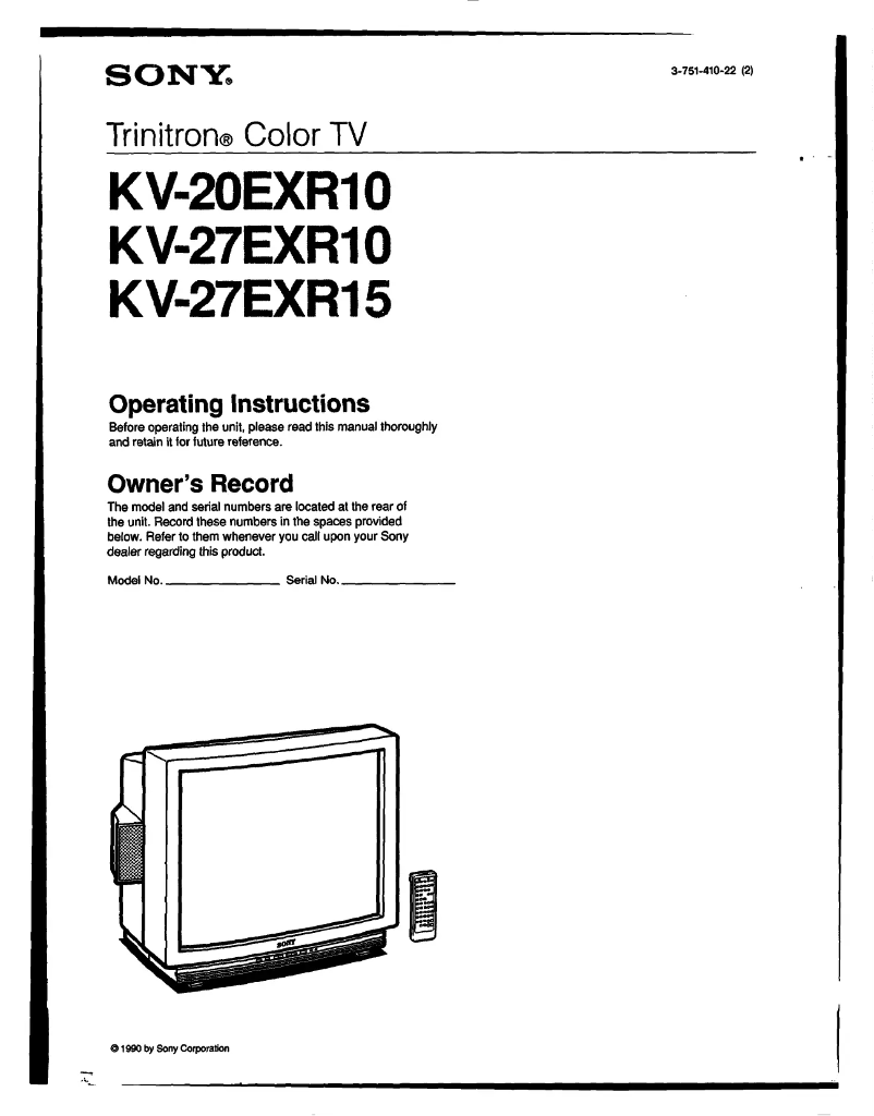 First page image of the manual for KV-27EXR10