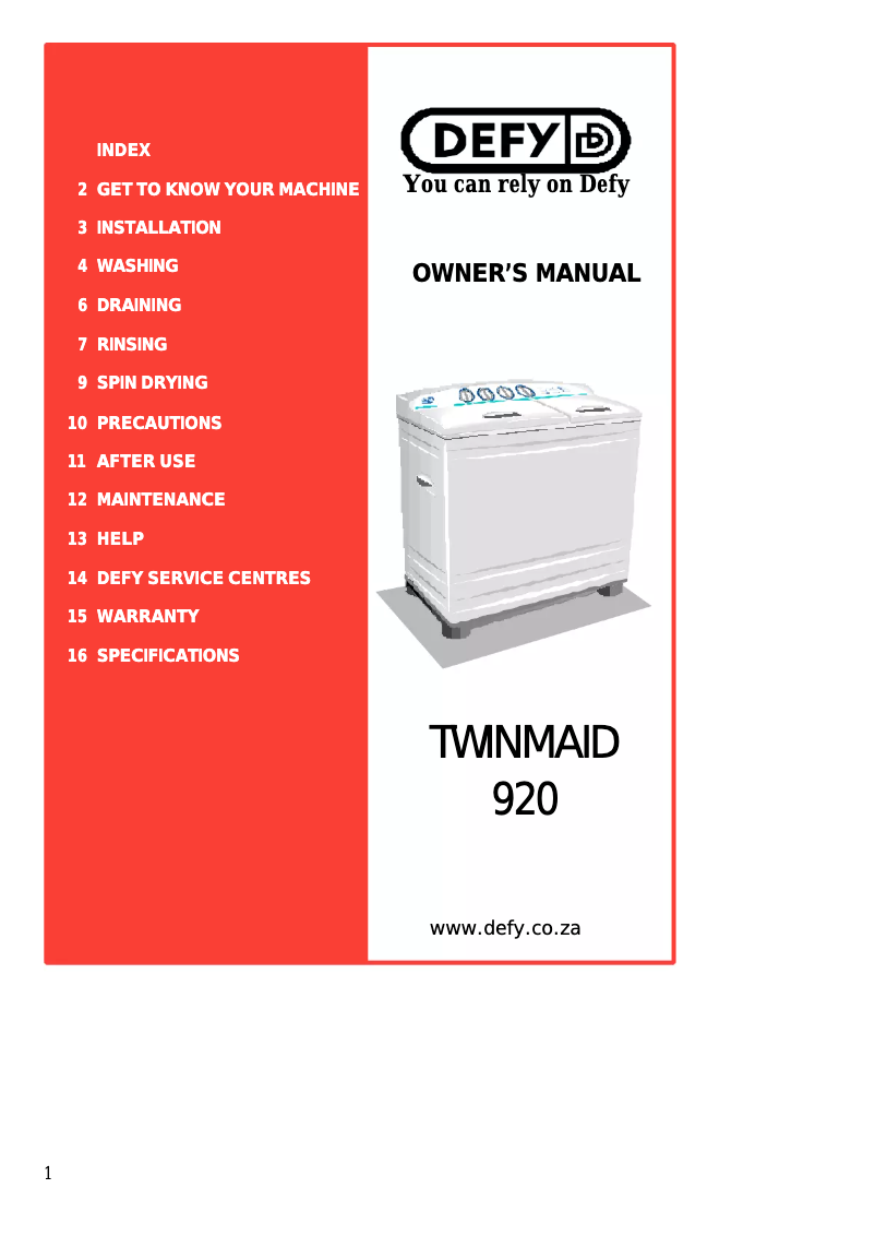 First page image of the manual for Twinmaid 920