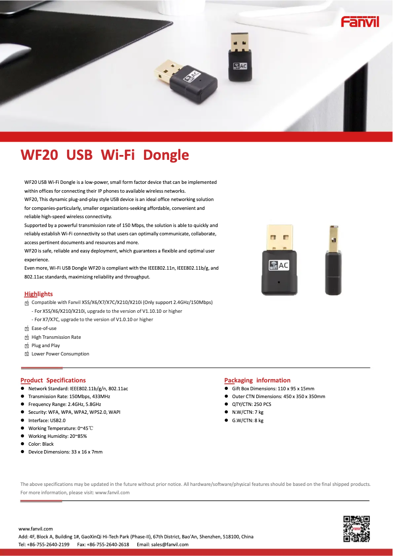 First page image of the manual for WF20