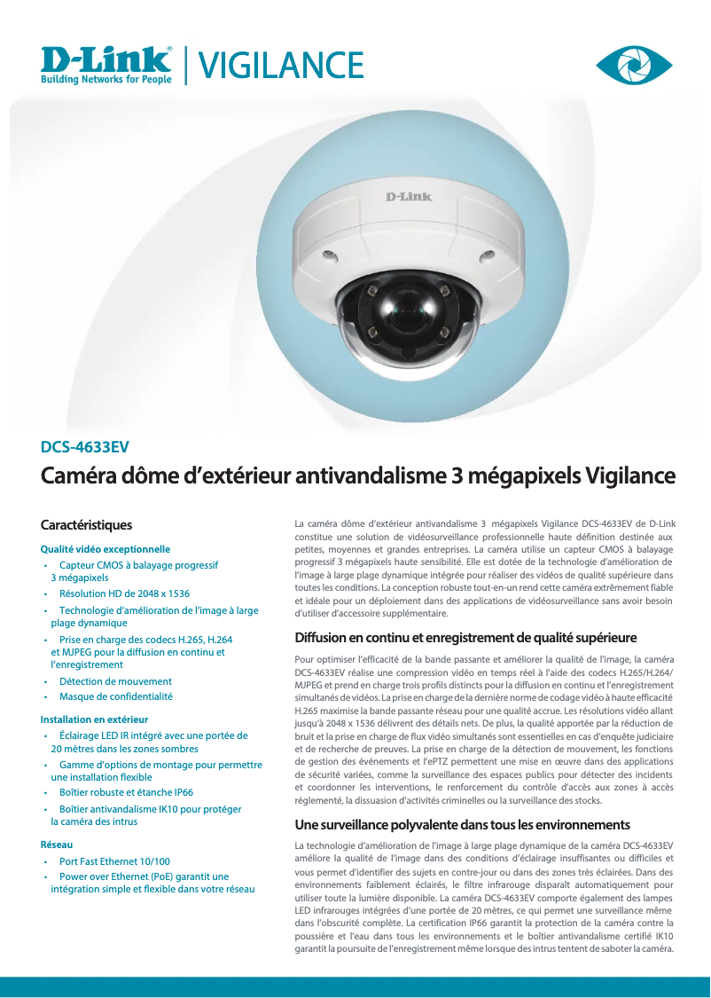 Page 1 of the manual Technical Sheet D-Link DCS-4633EV