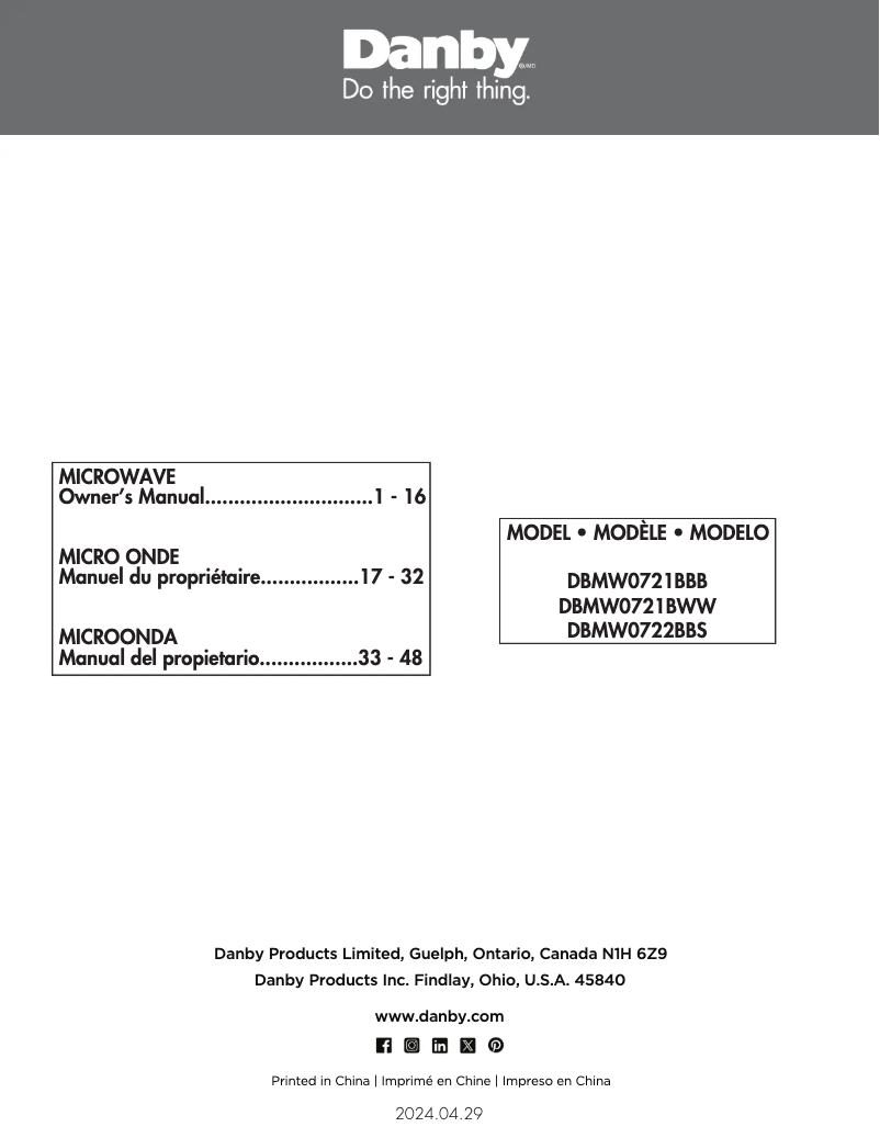 Page 1 of the manual User Manual Danby DBMW0721BBB