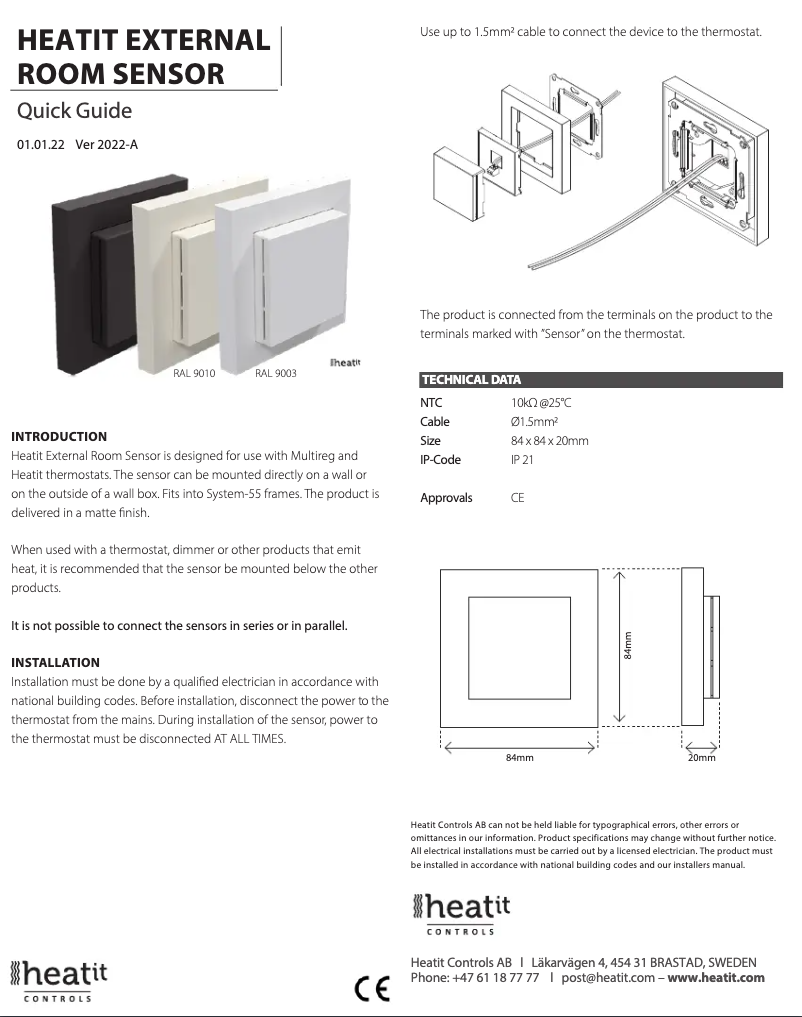 Page 1 of the manual User Manual Heatit External Room Sensor