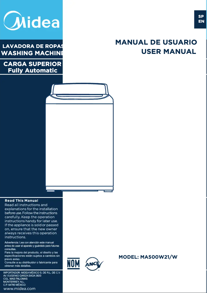 Page 1 de la notice Manuel utilisateur Midea MA500W21/W