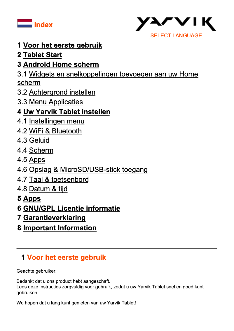 First page image of the manual for Luna TAB07-100