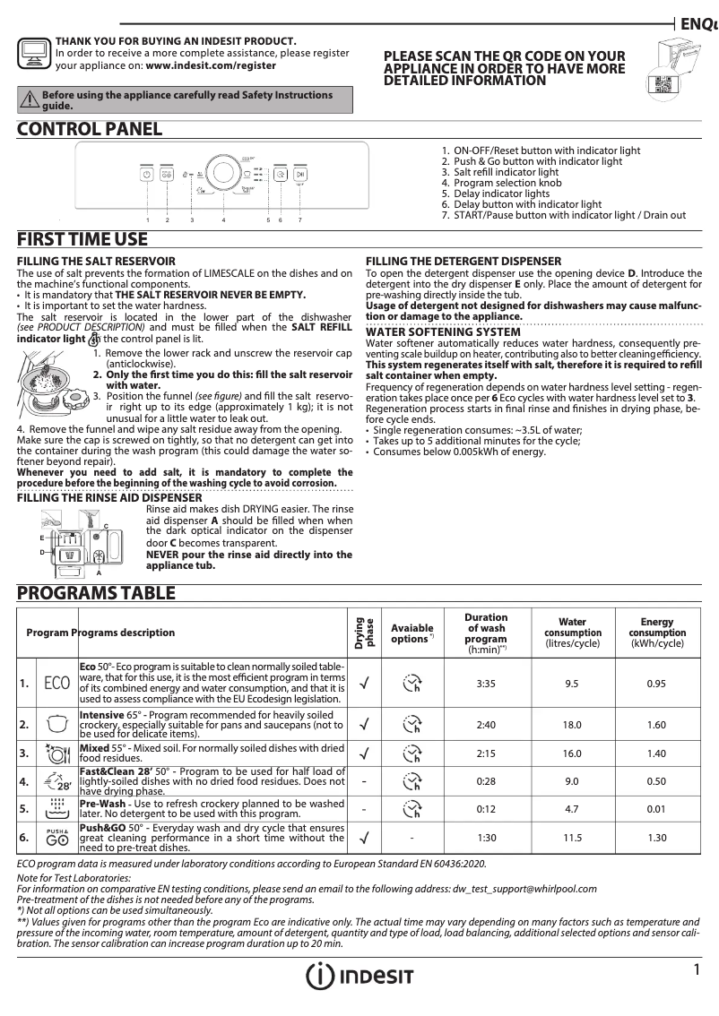 Page 1 of the manual User Manual Indesit D2F HK26 S